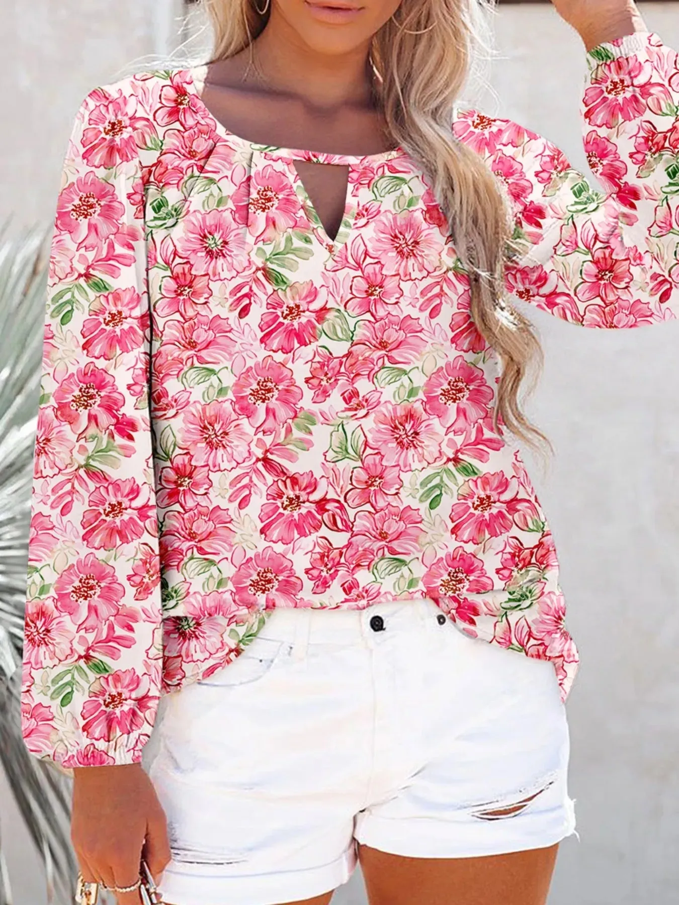 Floral Print Keyhole Neck Blouse sold by Charming Charlie product image thumbnail 3