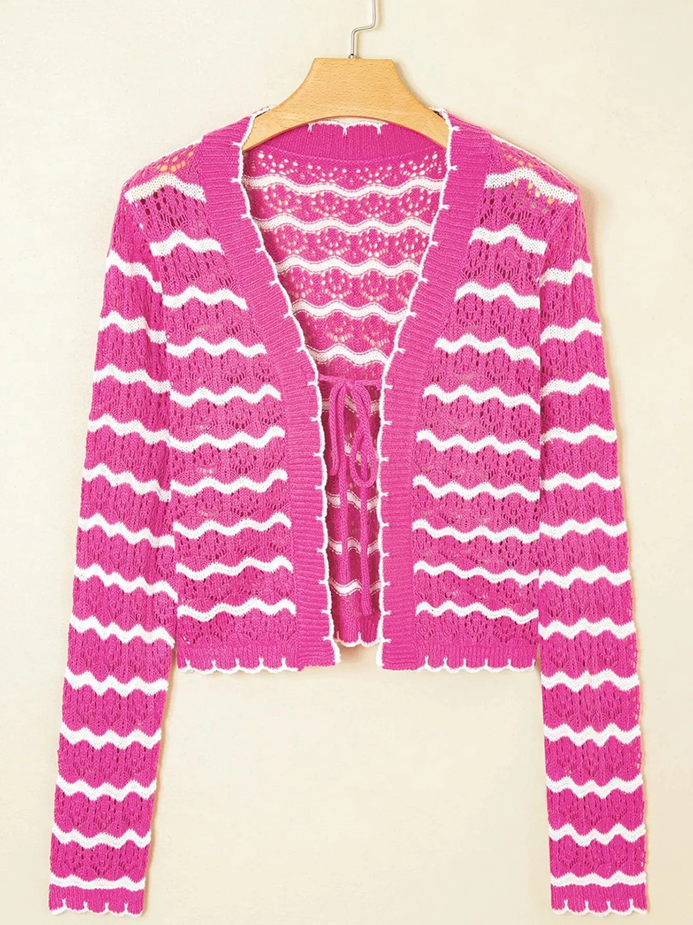 Striped Crochet Tie-Front Cardigan sold by Charming Charlie product image thumbnail 5