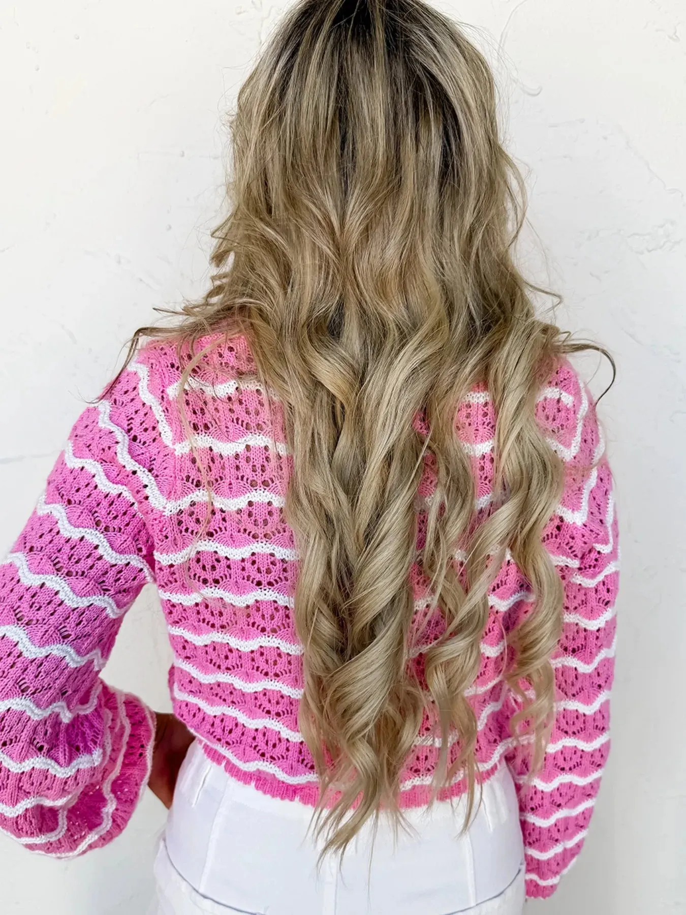 Striped Crochet Tie-Front Cardigan sold by Charming Charlie product image thumbnail 2