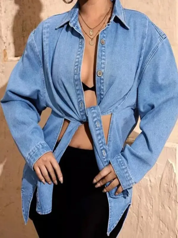 Slit Button Up Denim Shirt sold by Charming Charlie