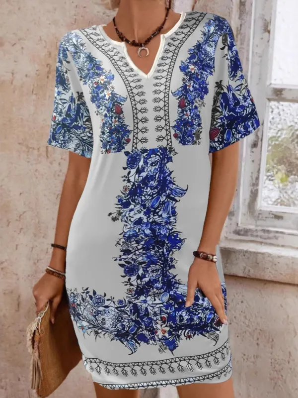 Floral Notched Short Sleeve Dress sold by Charming Charlie