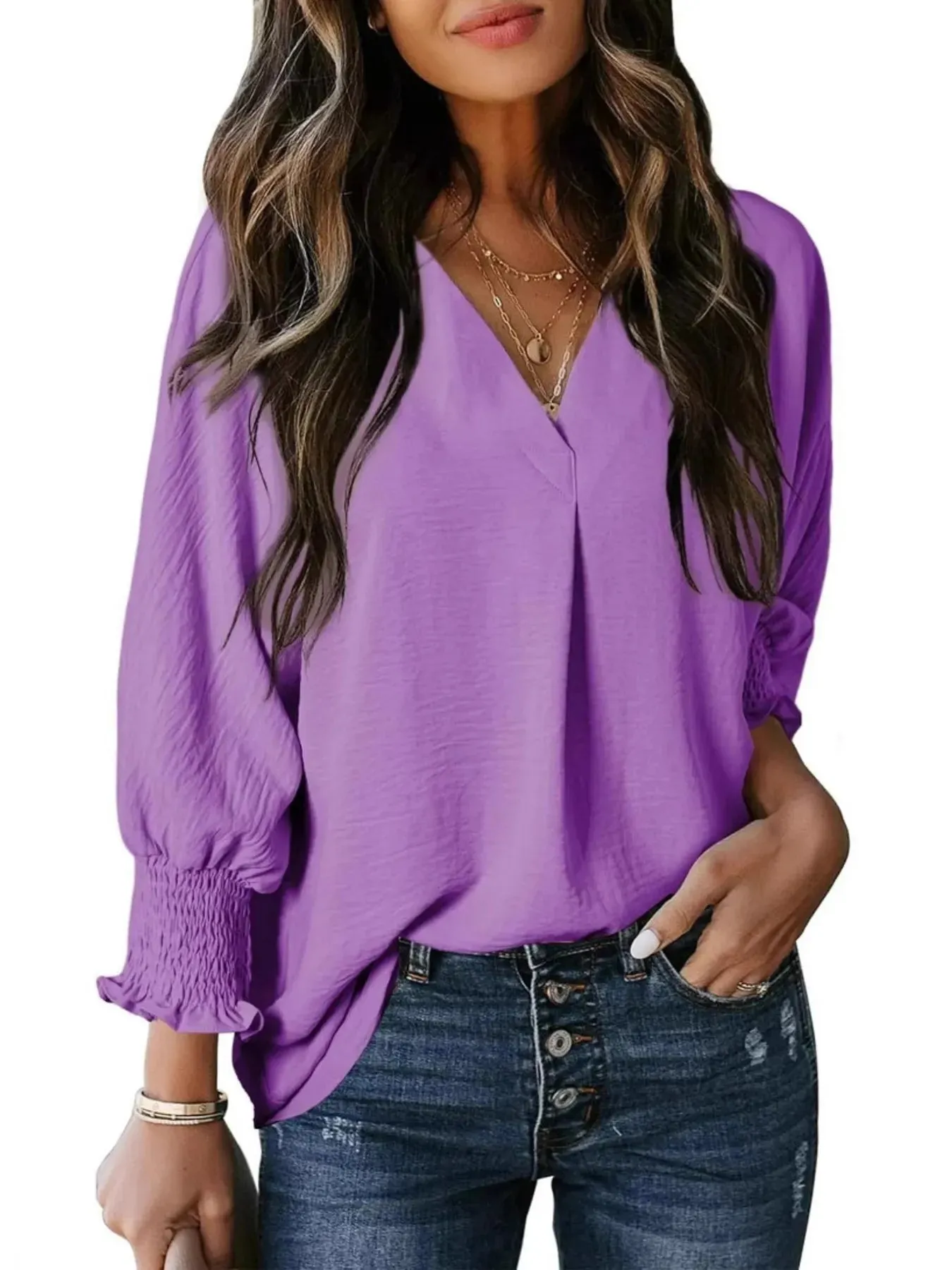 Oversized Johnny Collar Blouse with Elastic Cuffs sold by Charming Charlie product image thumbnail 4