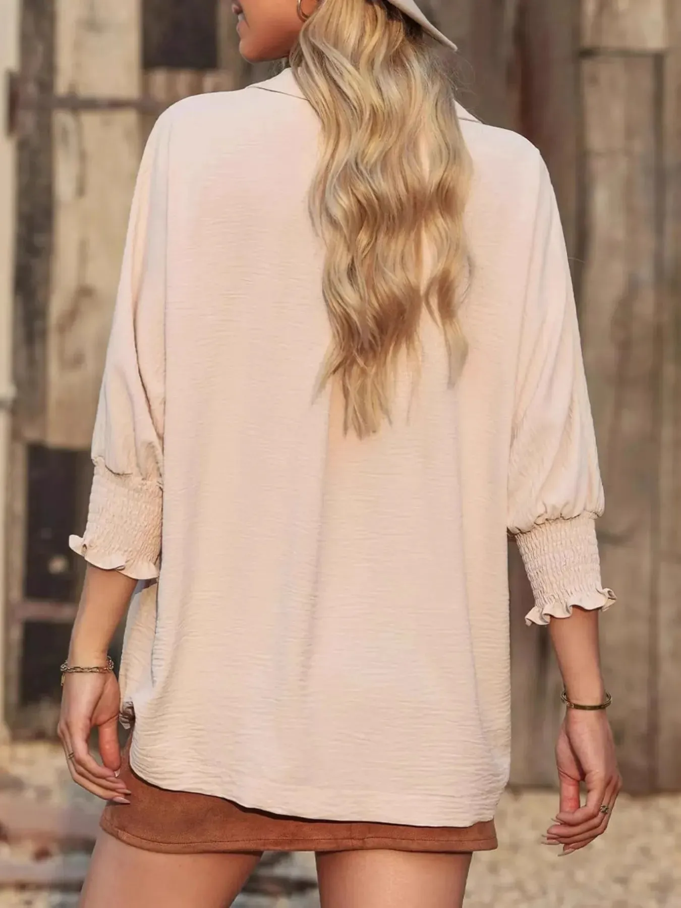 Oversized Johnny Collar Blouse with Elastic Cuffs sold by Charming Charlie product image thumbnail 2