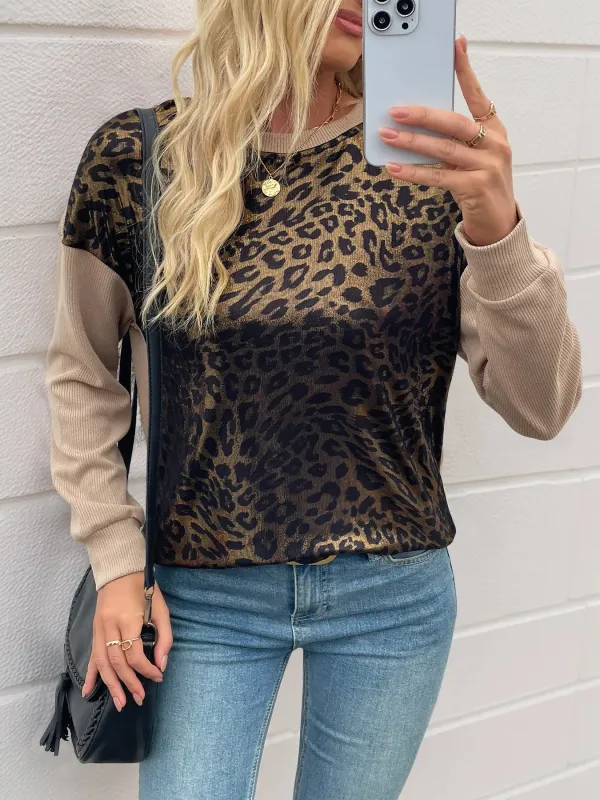 Leopard Round Neck Long Sleeve Sweatshirt sold by Charming Charlie