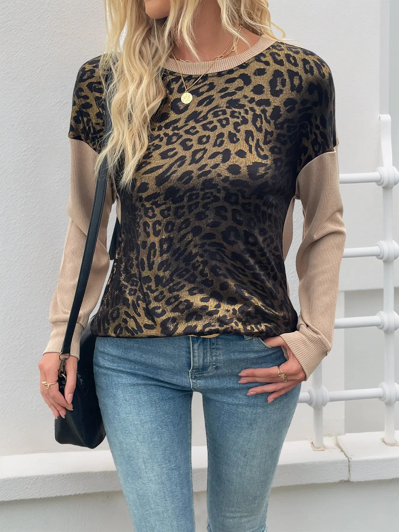 Leopard Round Neck Long Sleeve Sweatshirt sold by Charming Charlie product image thumbnail 4