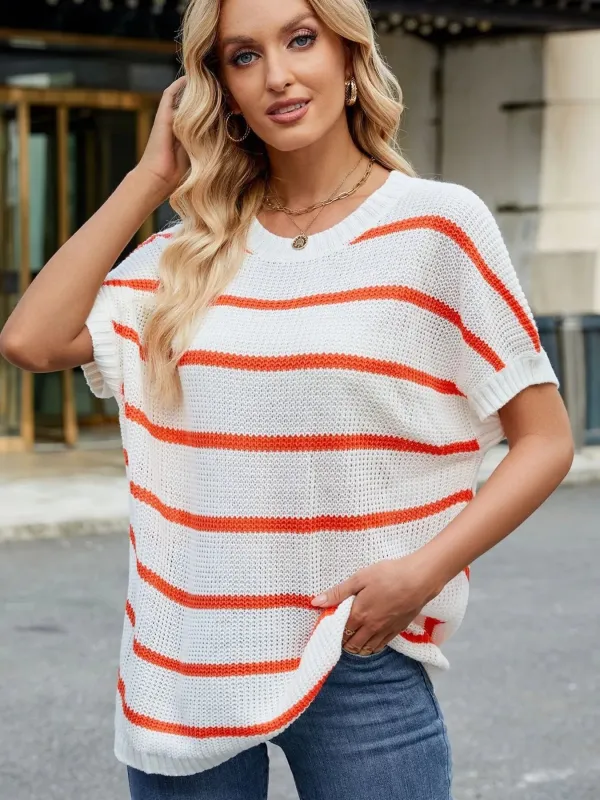 Striped Oversized Casual Sweater with Relaxed Fit sold by Charming Charlie
