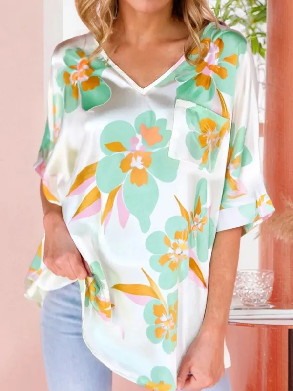 Floral Print Loose Fit V Neck Half Sleeve Blouse sold by Charming Charlie