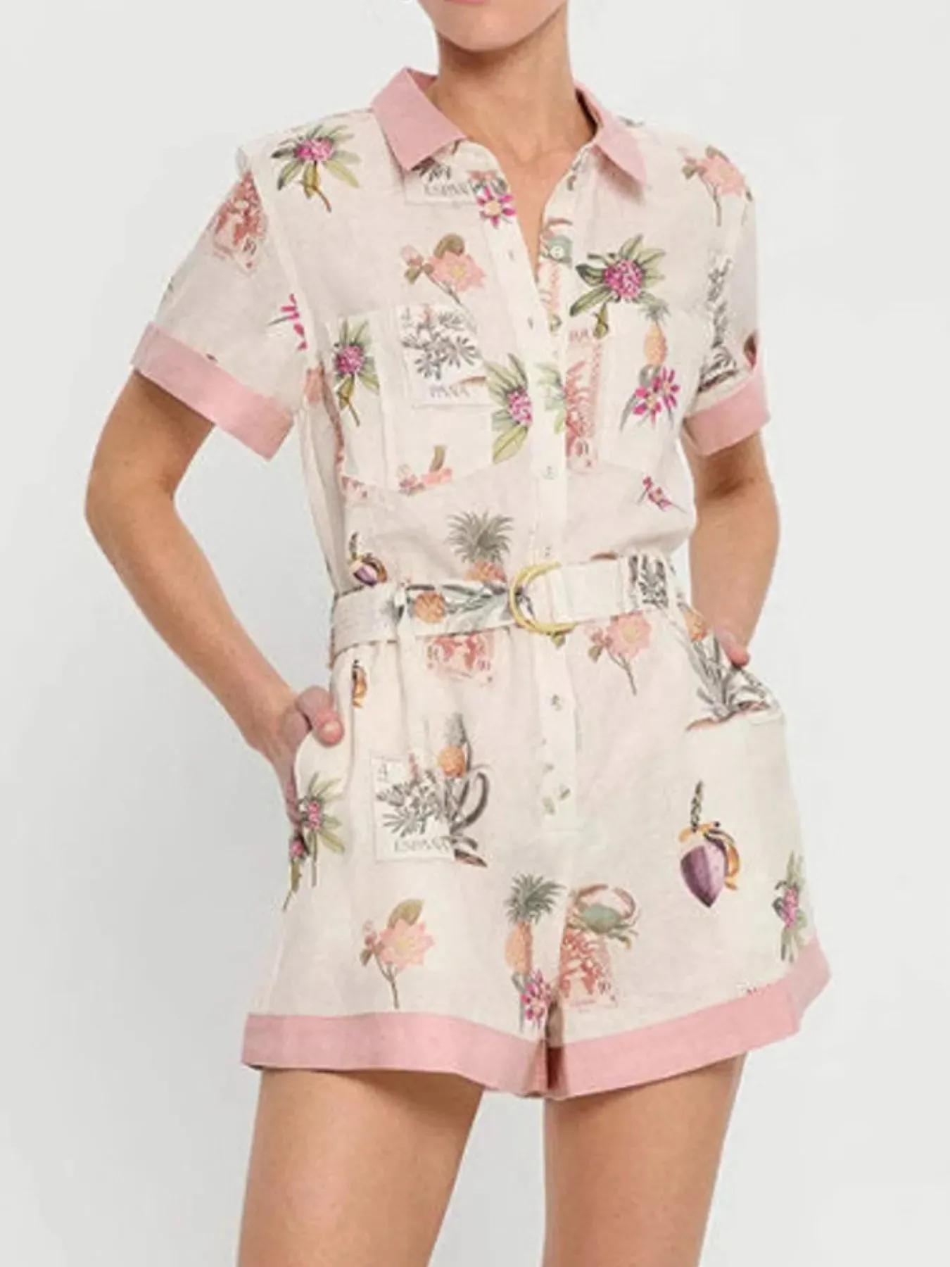 Printed Short Sleeve Romper with Belt sold by Charming Charlie product image thumbnail 5