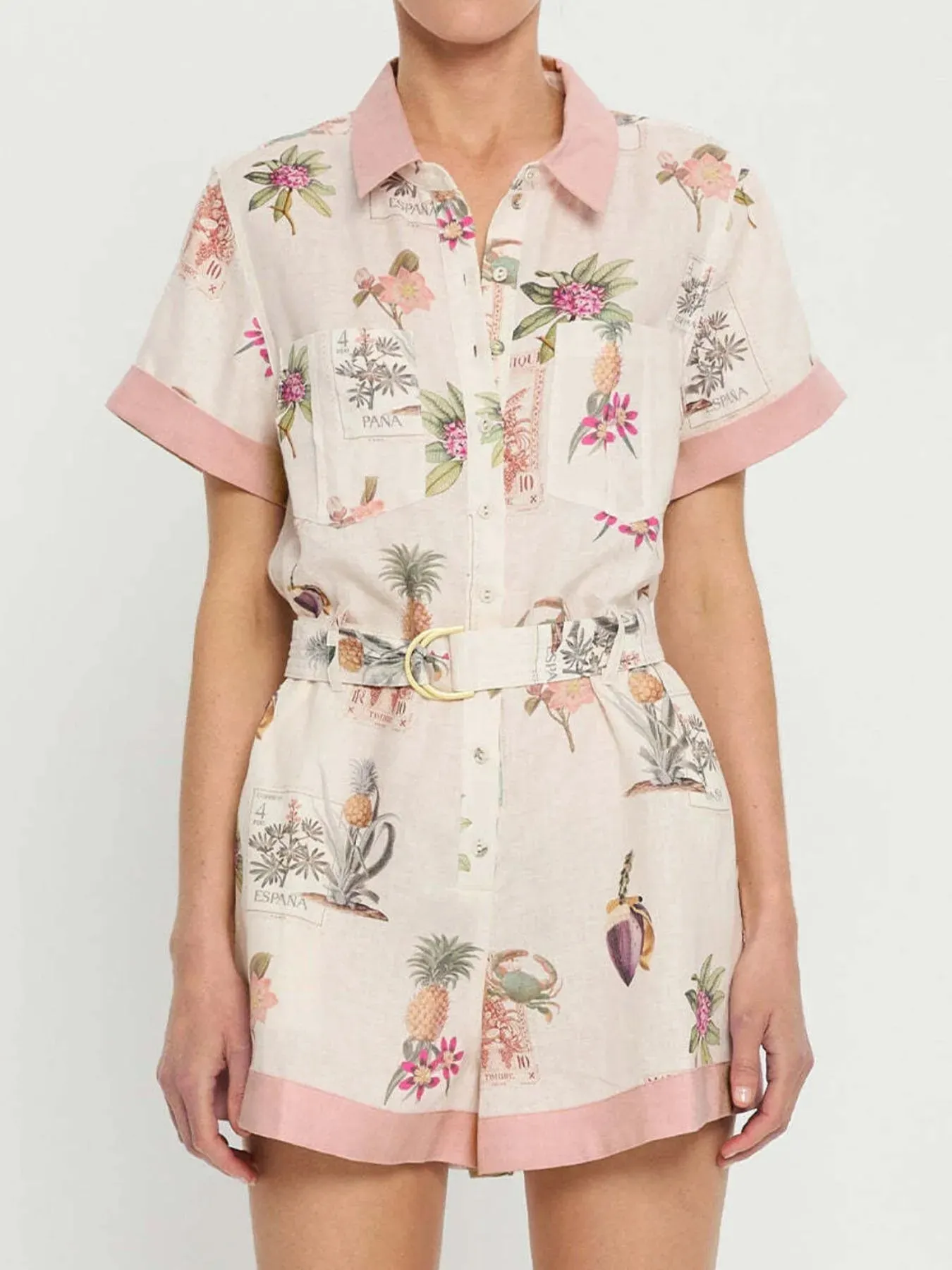 Printed Short Sleeve Romper with Belt sold by Charming Charlie product image thumbnail 3