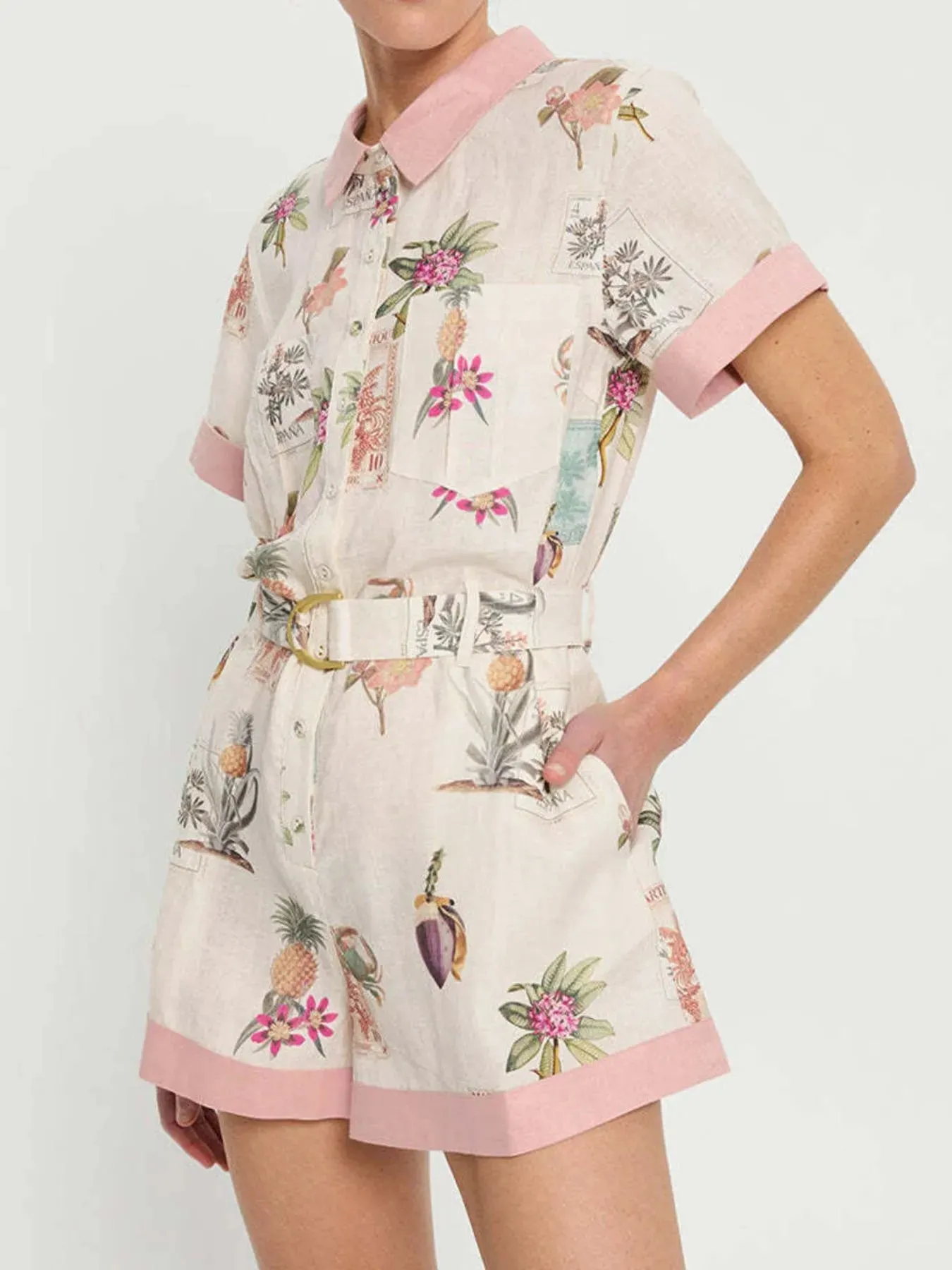 Printed Short Sleeve Romper with Belt sold by Charming Charlie product image thumbnail 4