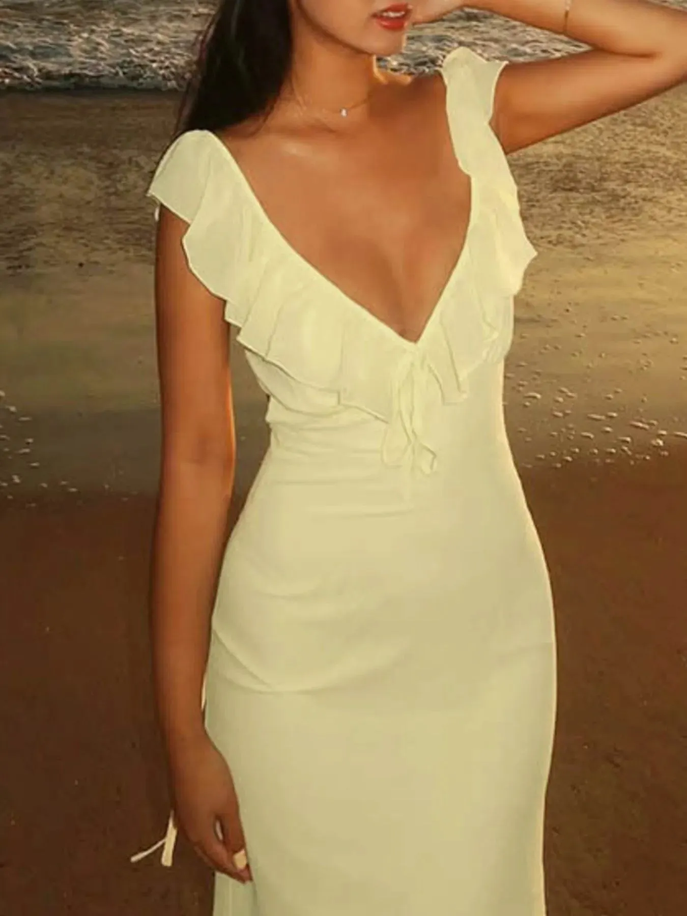 Ruffled V-Neck Sleeveless Maxi Dress sold by Charming Charlie product image thumbnail 2