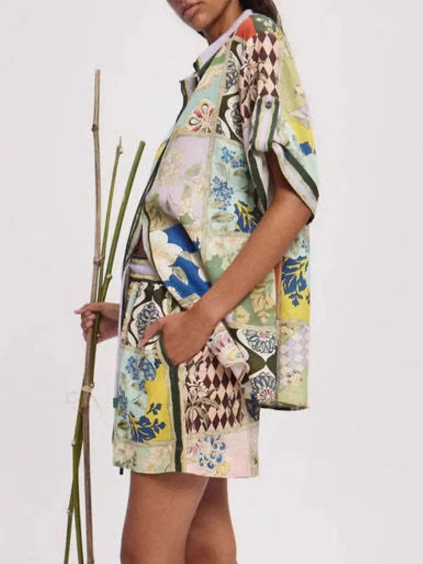 Printed Button Up Shirt and Shorts Set sold by Charming Charlie product image thumbnail 3