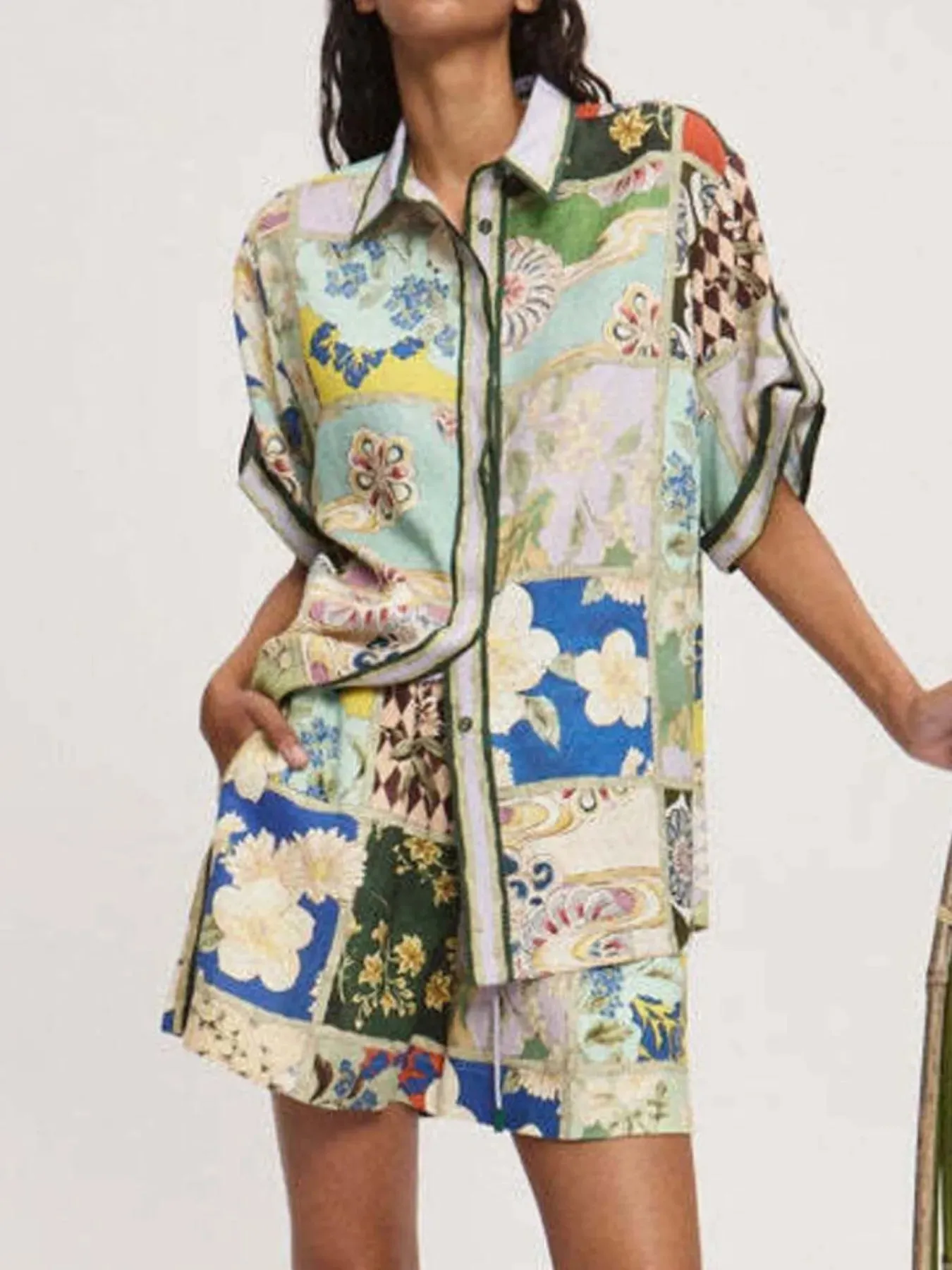 Printed Button Up Shirt and Shorts Set sold by Charming Charlie