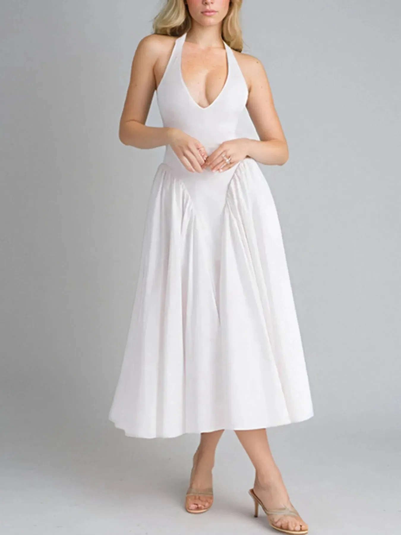 Full Size Ruched Halter Neck Midi Dress Plus Size sold by Charming Charlie