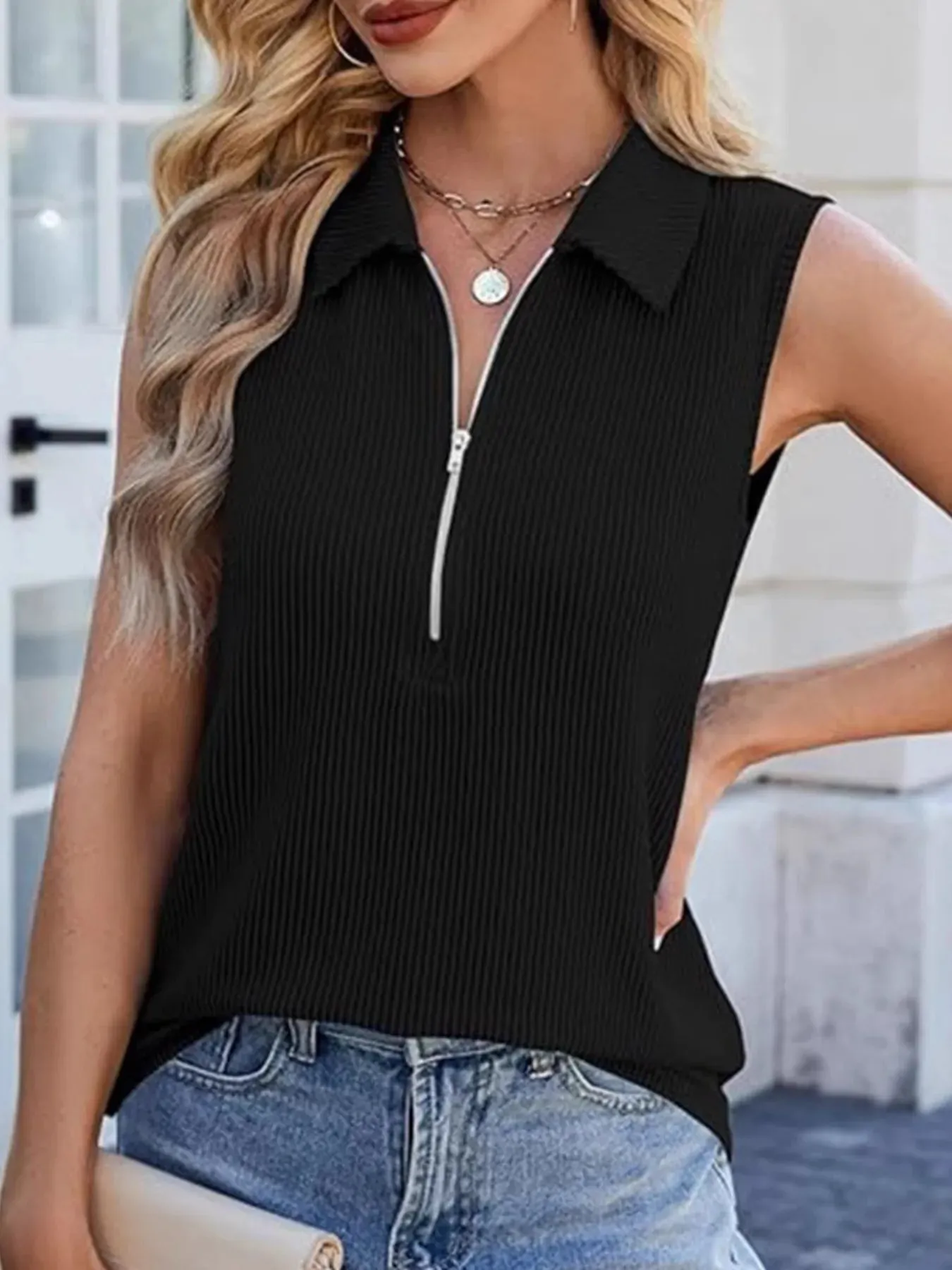 Half Zip Sleeveless Tank sold by Charming Charlie product image thumbnail 2