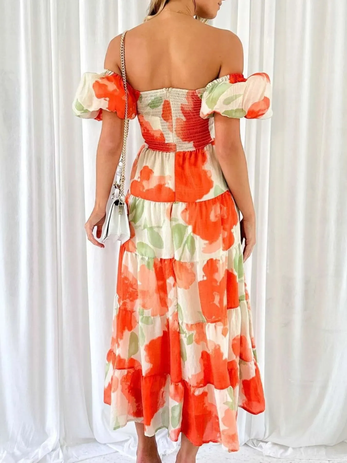 Off-Shoulder Floral Tiered Dress with Ruffle Details sold by Charming Charlie product image thumbnail 2