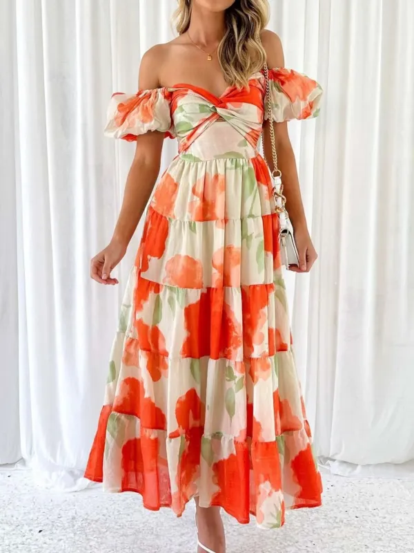 Off-Shoulder Floral Tiered Dress with Ruffle Details sold by Charming Charlie