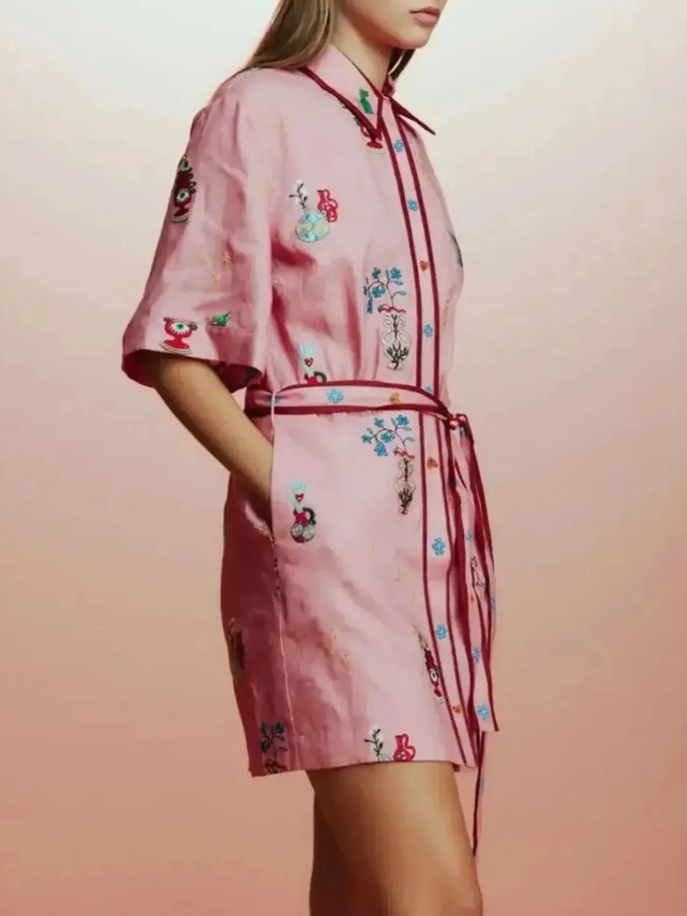 Printed Tie Waist Half Sleeve Shirt Dress sold by Charming Charlie product image thumbnail 4