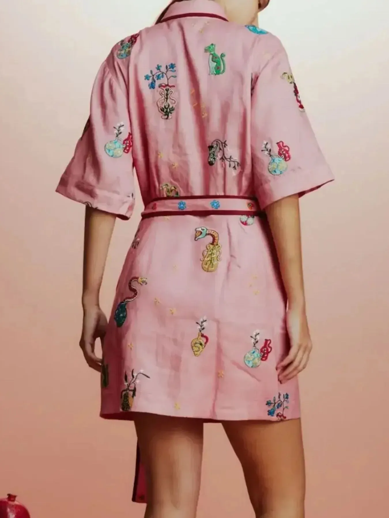 Printed Tie Waist Half Sleeve Shirt Dress sold by Charming Charlie product image thumbnail 5