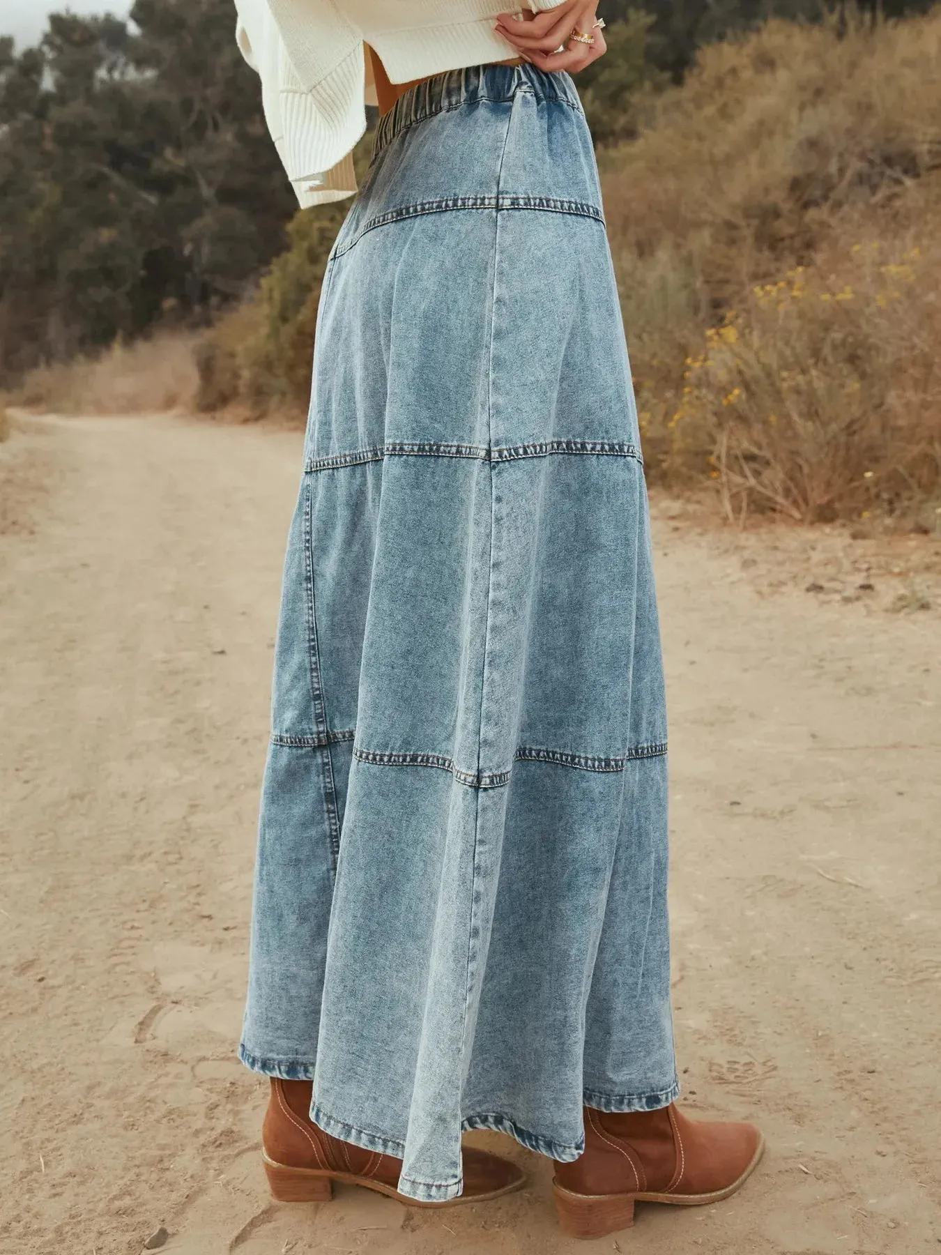 Button-Front Tiered Maxi Denim Skirt sold by Charming Charlie product image thumbnail 2
