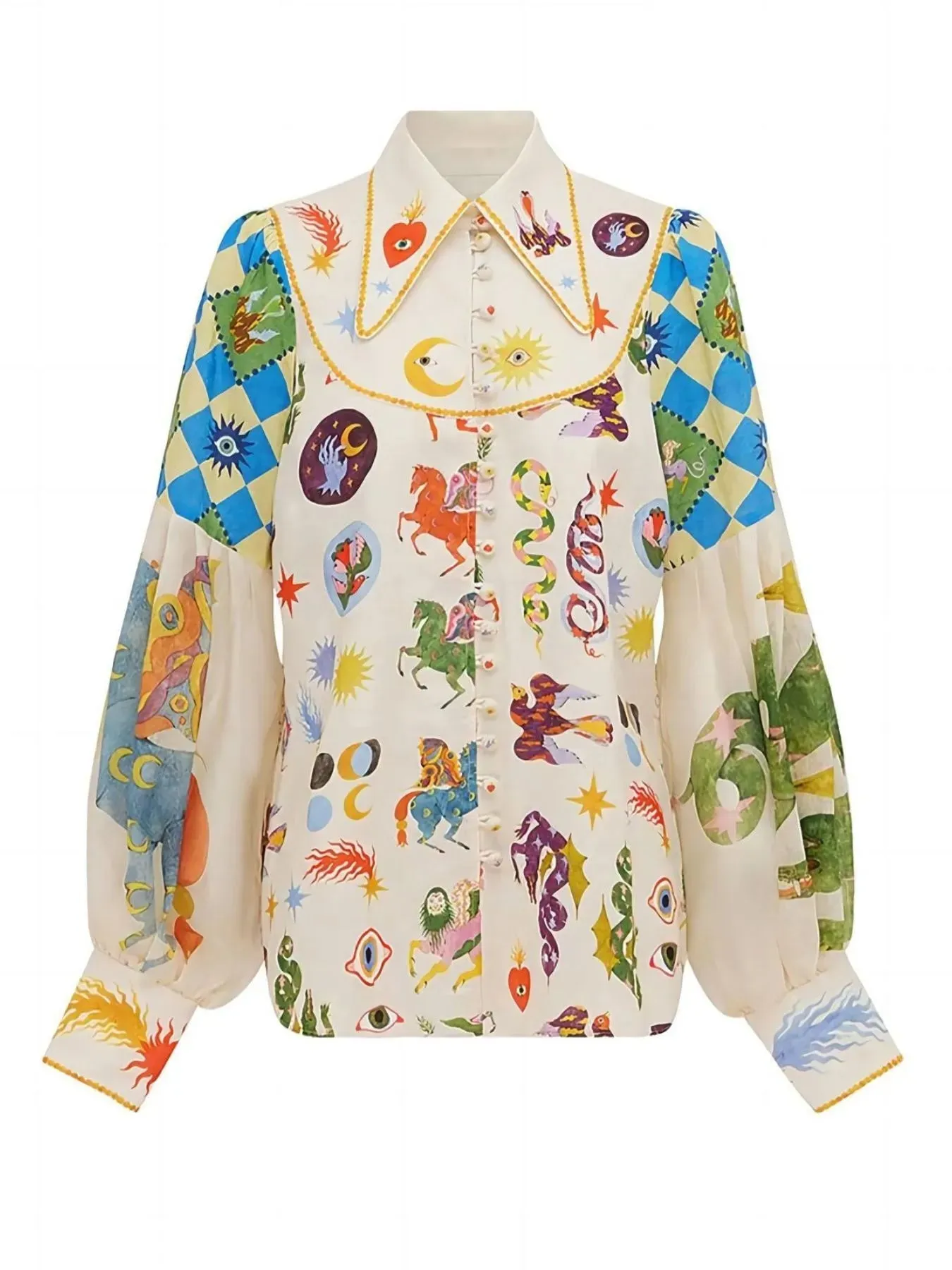 Printed Button Up Lantern Sleeve Shirt sold by Charming Charlie product image thumbnail 3