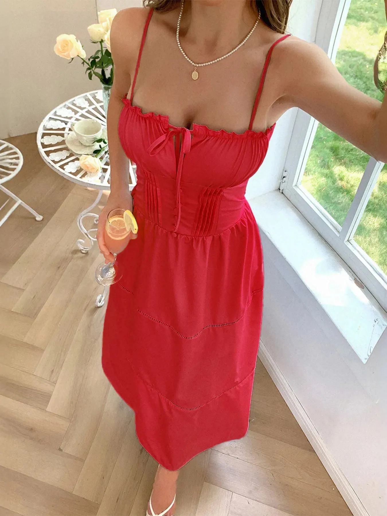 Smocked Back Tie Front Cami Dress sold by Charming Charlie product image thumbnail 5