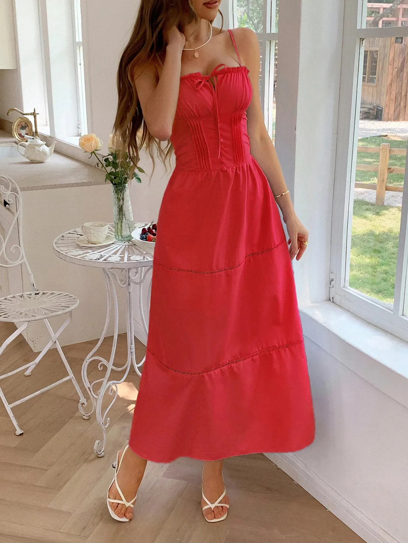 Smocked Back Tie Front Cami Dress sold by Charming Charlie product image thumbnail 4