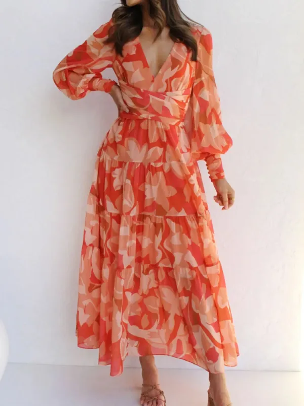 Floral Print Lantern Sleeve Maxi Dress sold by Charming Charlie
