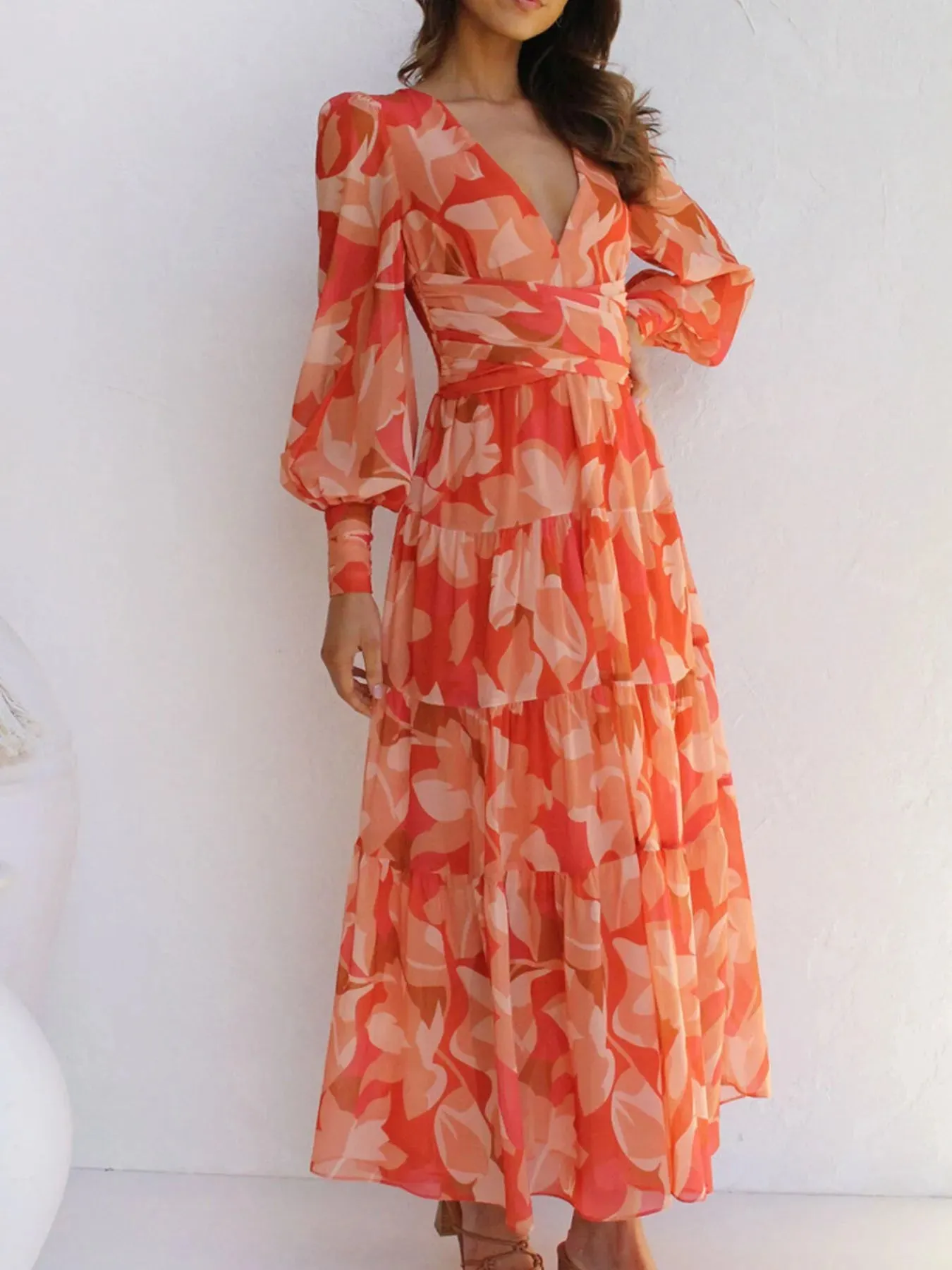 Floral Print Lantern Sleeve Maxi Dress sold by Charming Charlie product image thumbnail 4