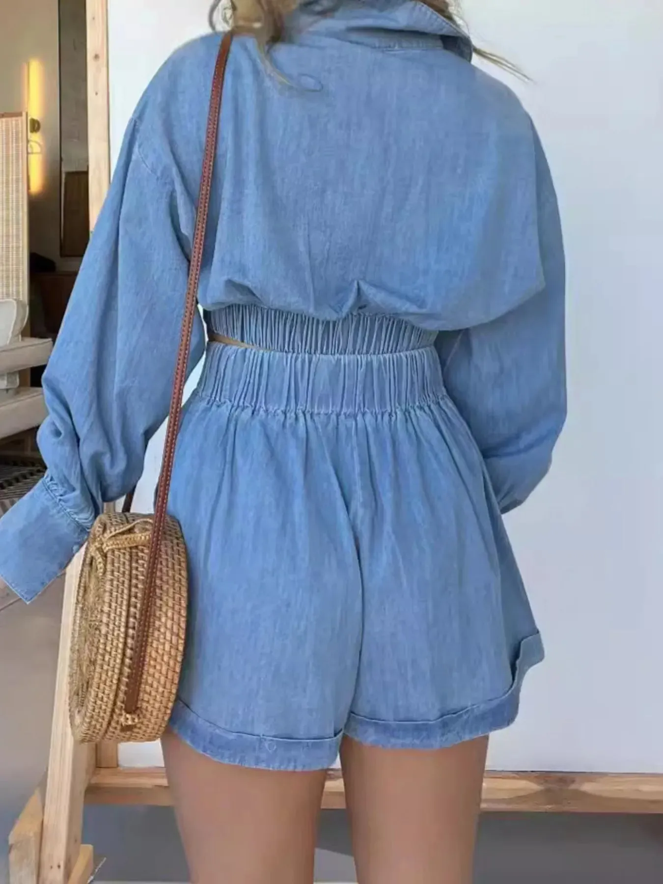 Full Size Long Sleeve Top and Shorts Denim Set Plus Size sold by Charming Charlie product image thumbnail 2