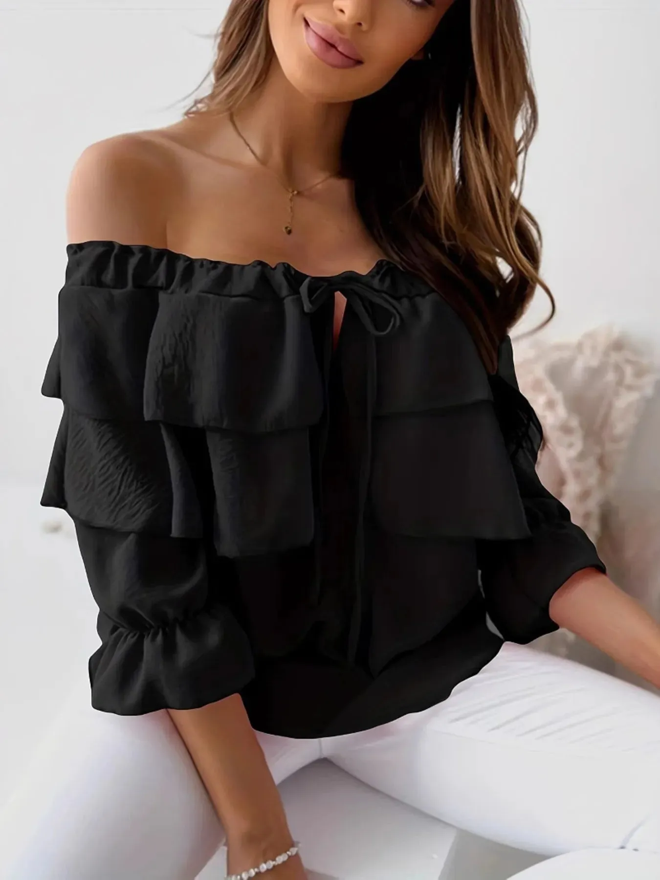 Ruffled Off-Shoulder Blouse sold by Charming Charlie product image thumbnail 4