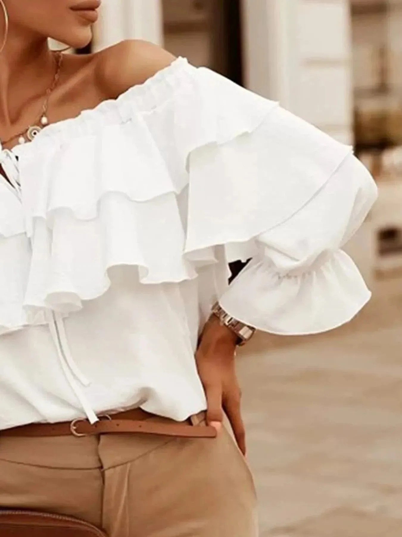 Ruffled Off-Shoulder Blouse sold by Charming Charlie product image thumbnail 3