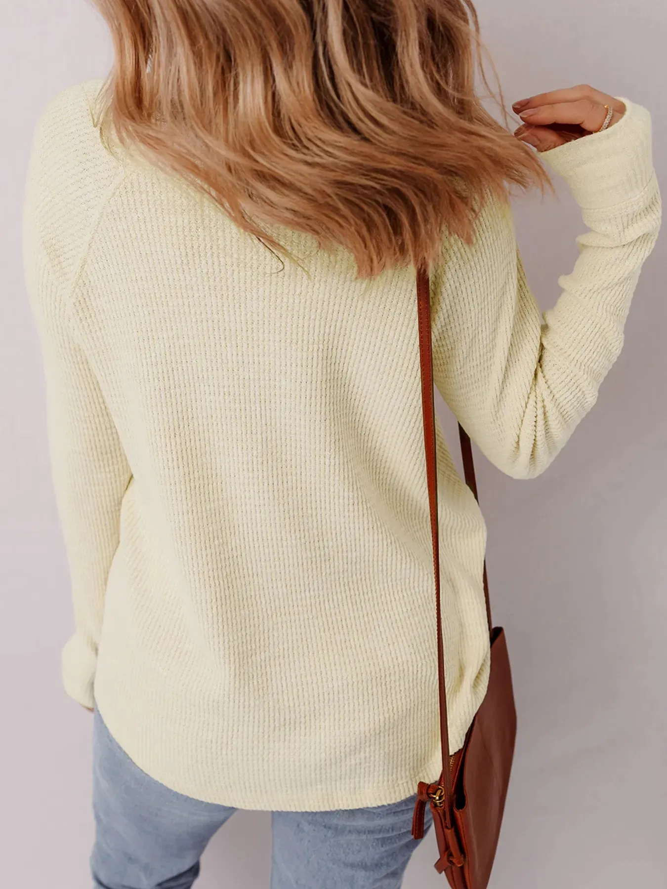 Textured Knit Half Buttons Henley Top sold by Charming Charlie product image thumbnail 5