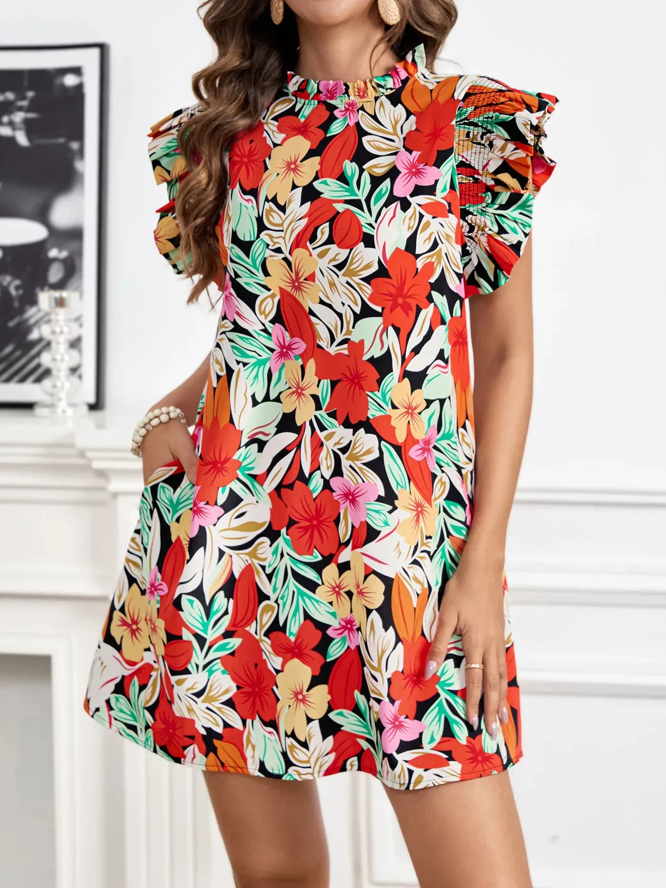 Floral Ruffle Sleeve Summer Dress sold by Charming Charlie
