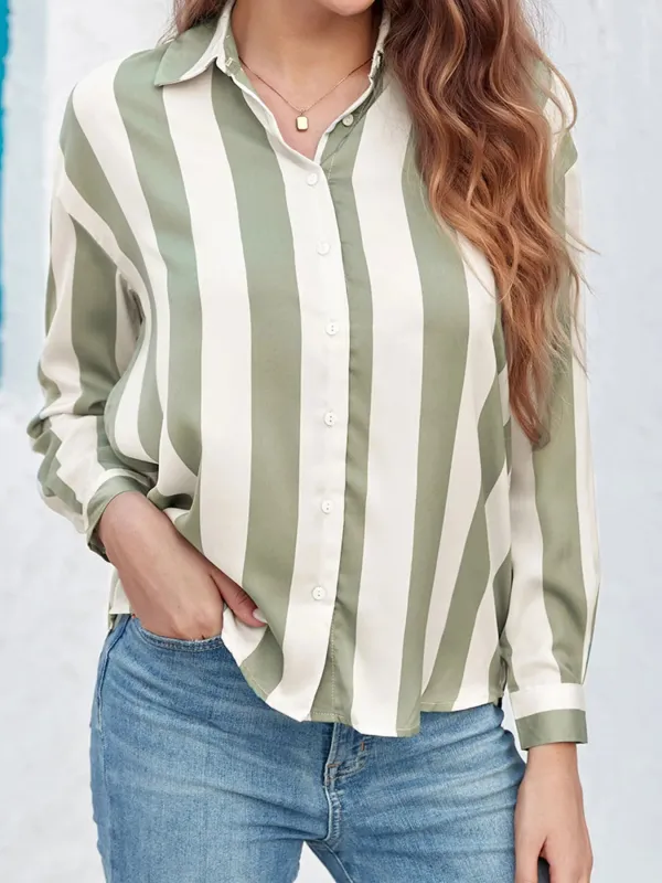 Striped Relaxed Button Up Shirt sold by Charming Charlie
