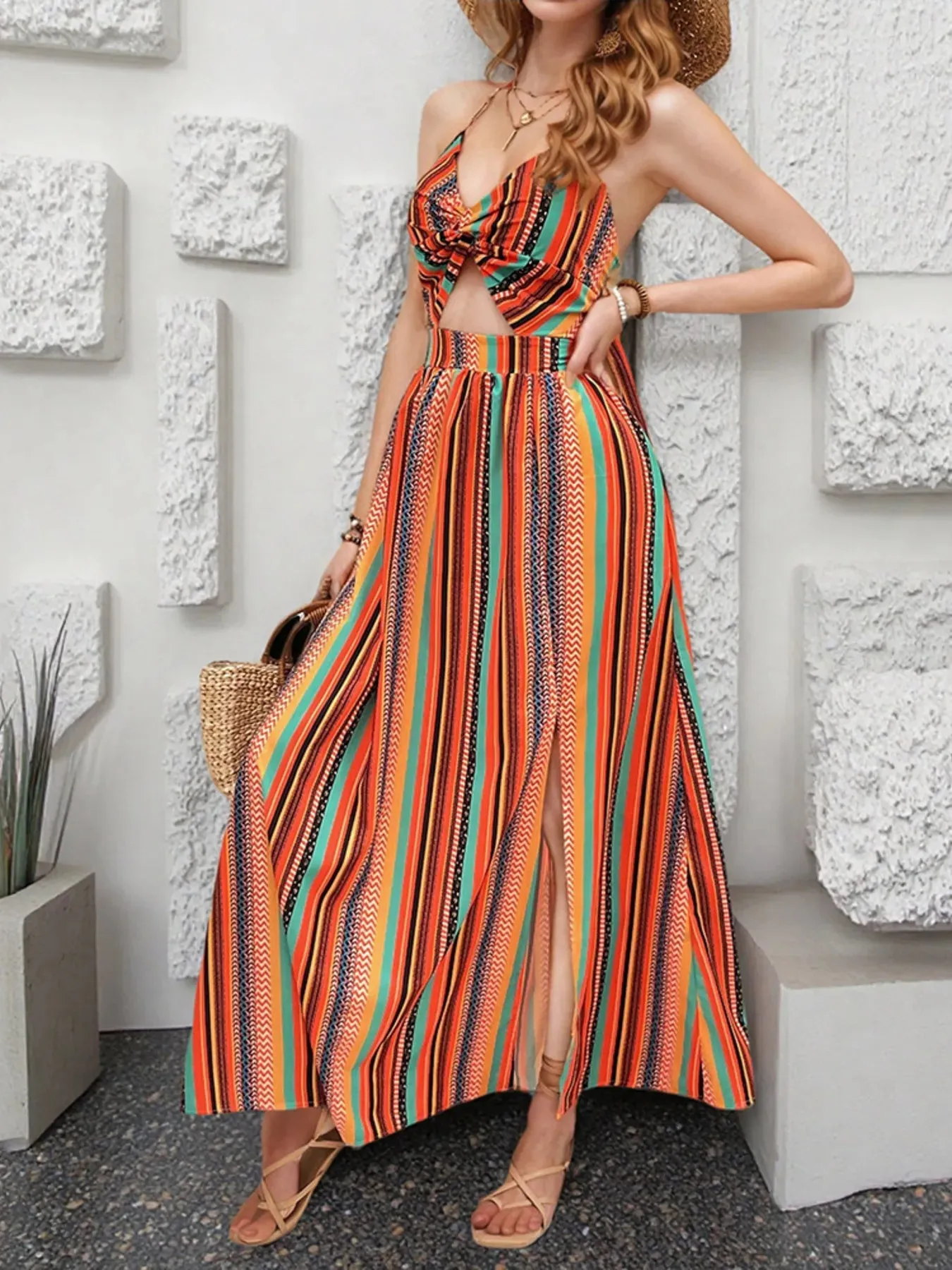 Striped Halter Maxi Dress with Cutout Detail sold by Charming Charlie product image thumbnail 4