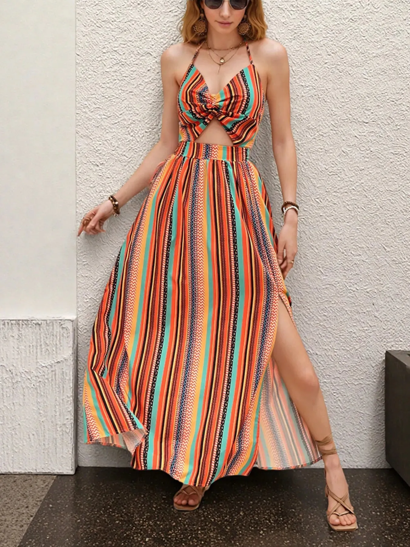 Striped Halter Maxi Dress with Cutout Detail sold by Charming Charlie product image thumbnail 5