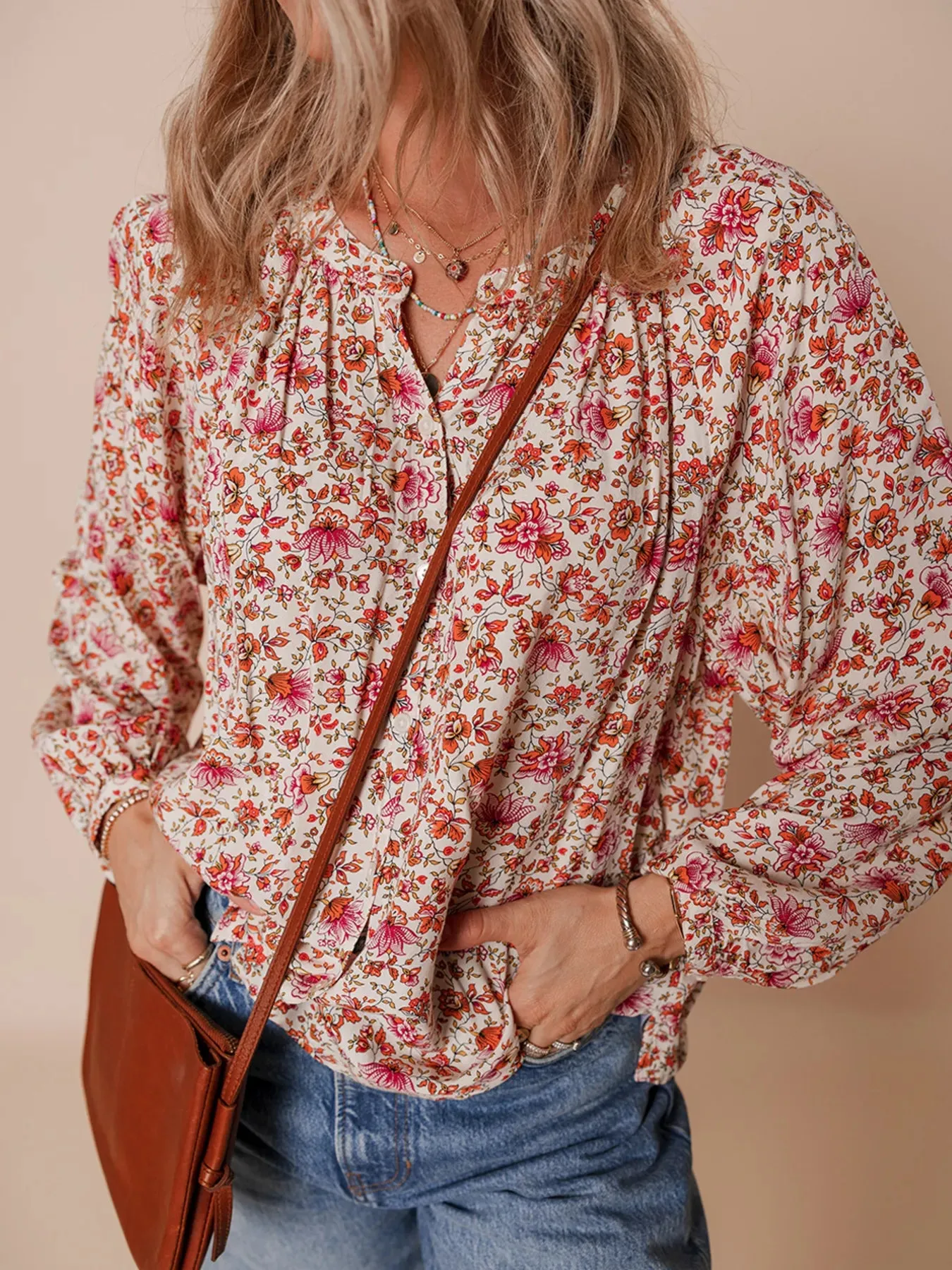 Floral Long Sleeve Button Down Blouse sold by Charming Charlie product image thumbnail 5