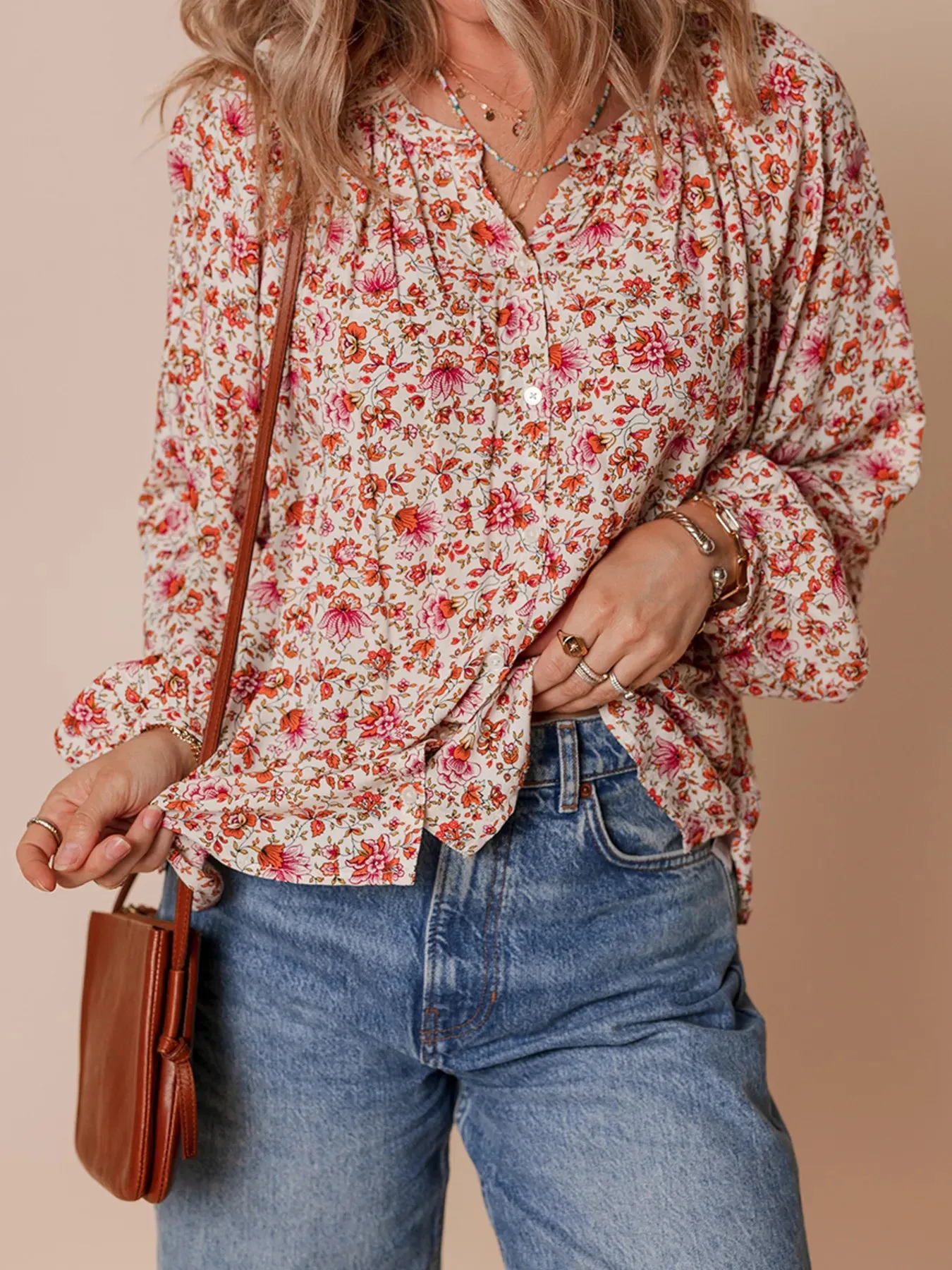 Floral Long Sleeve Button Down Blouse sold by Charming Charlie product image thumbnail 2