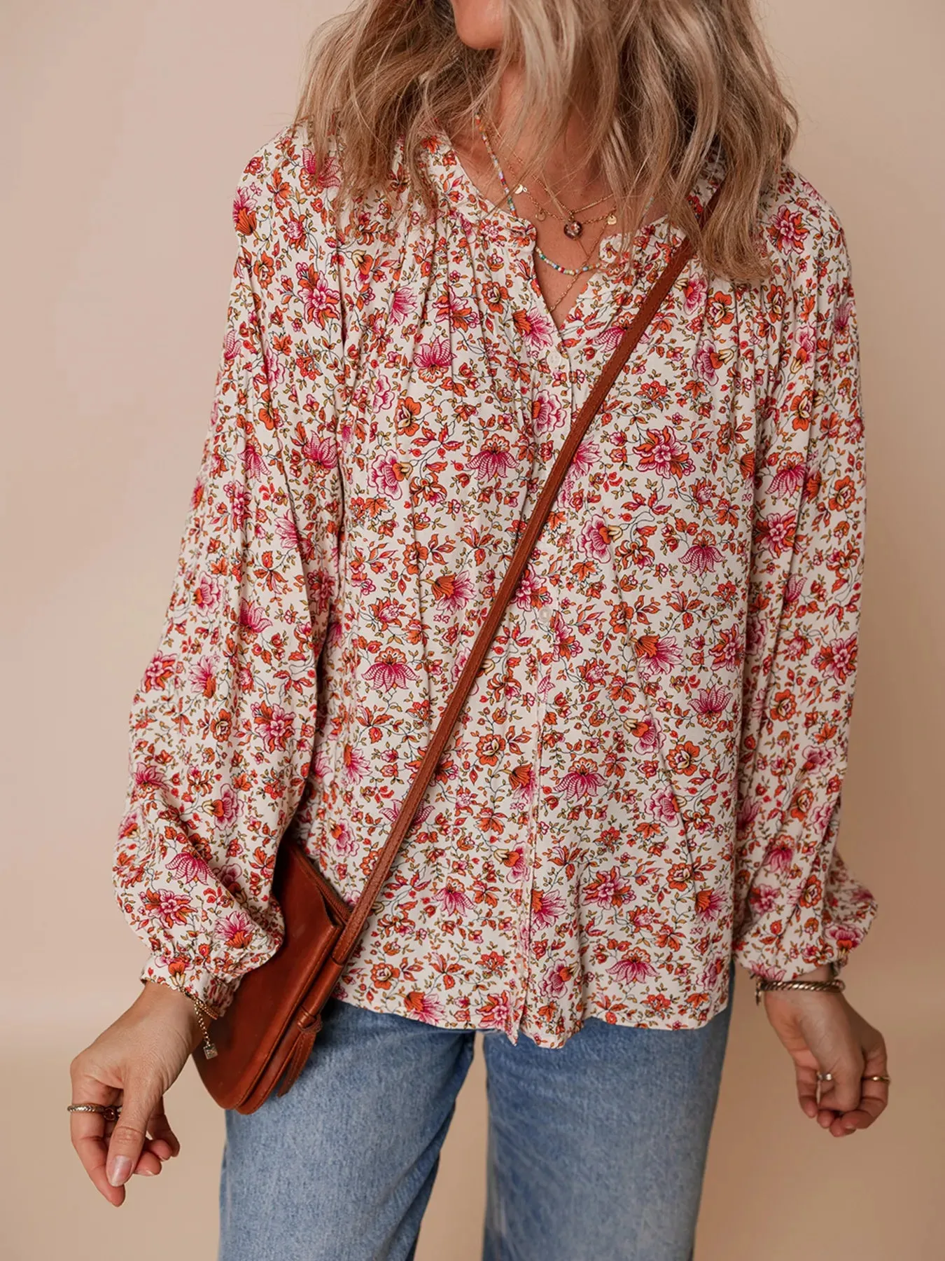 Floral Long Sleeve Button Down Blouse sold by Charming Charlie product image thumbnail 4