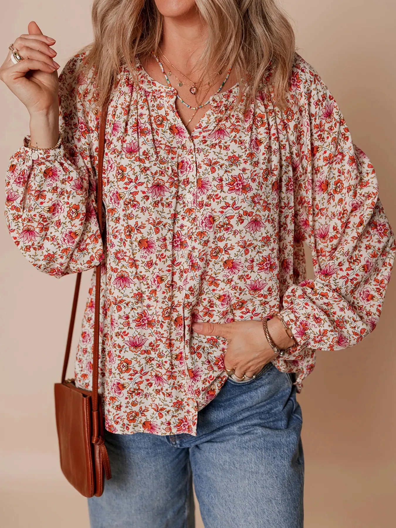Floral Long Sleeve Button Down Blouse sold by Charming Charlie