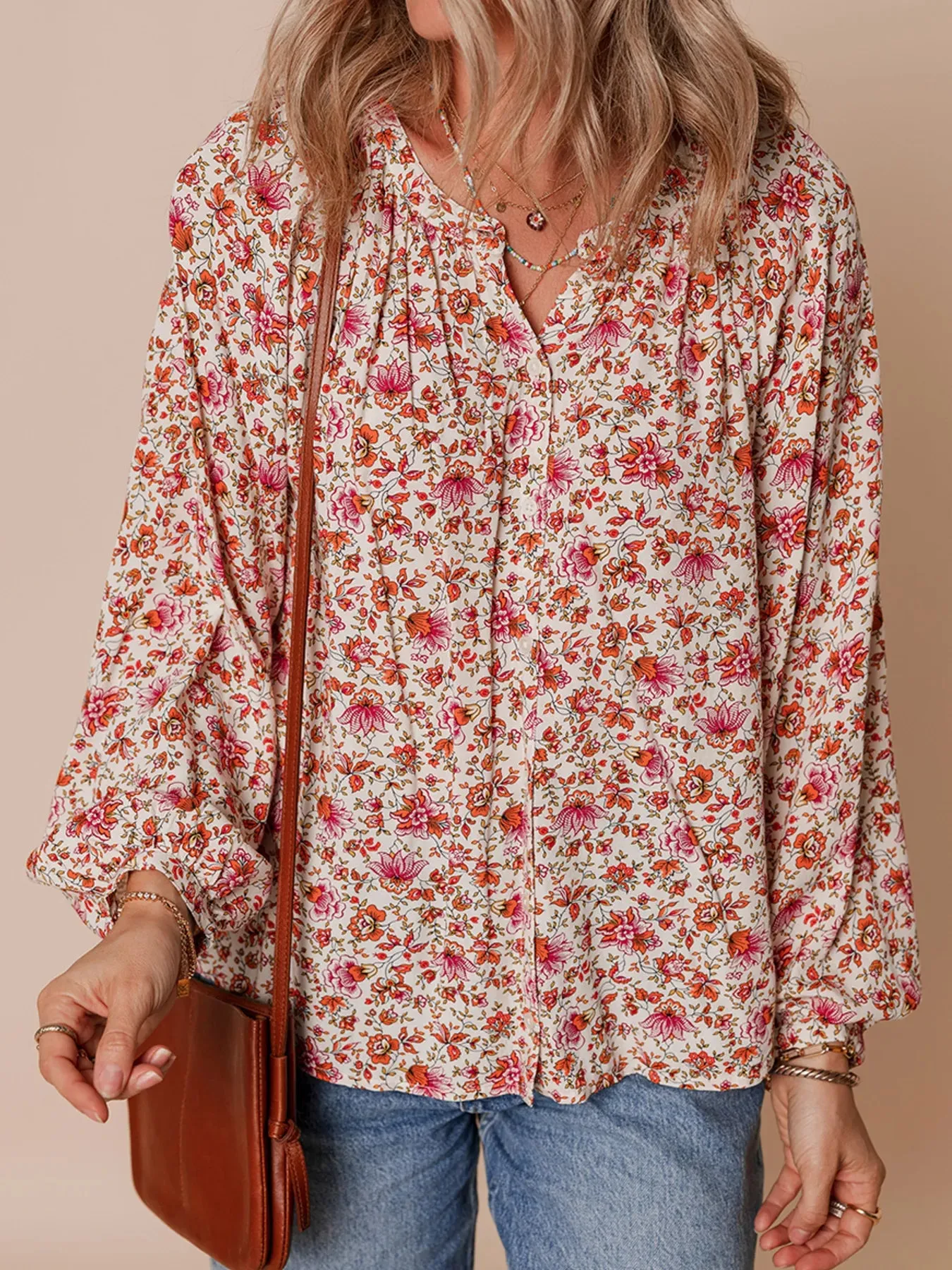 Floral Long Sleeve Button Down Blouse sold by Charming Charlie product image thumbnail 3