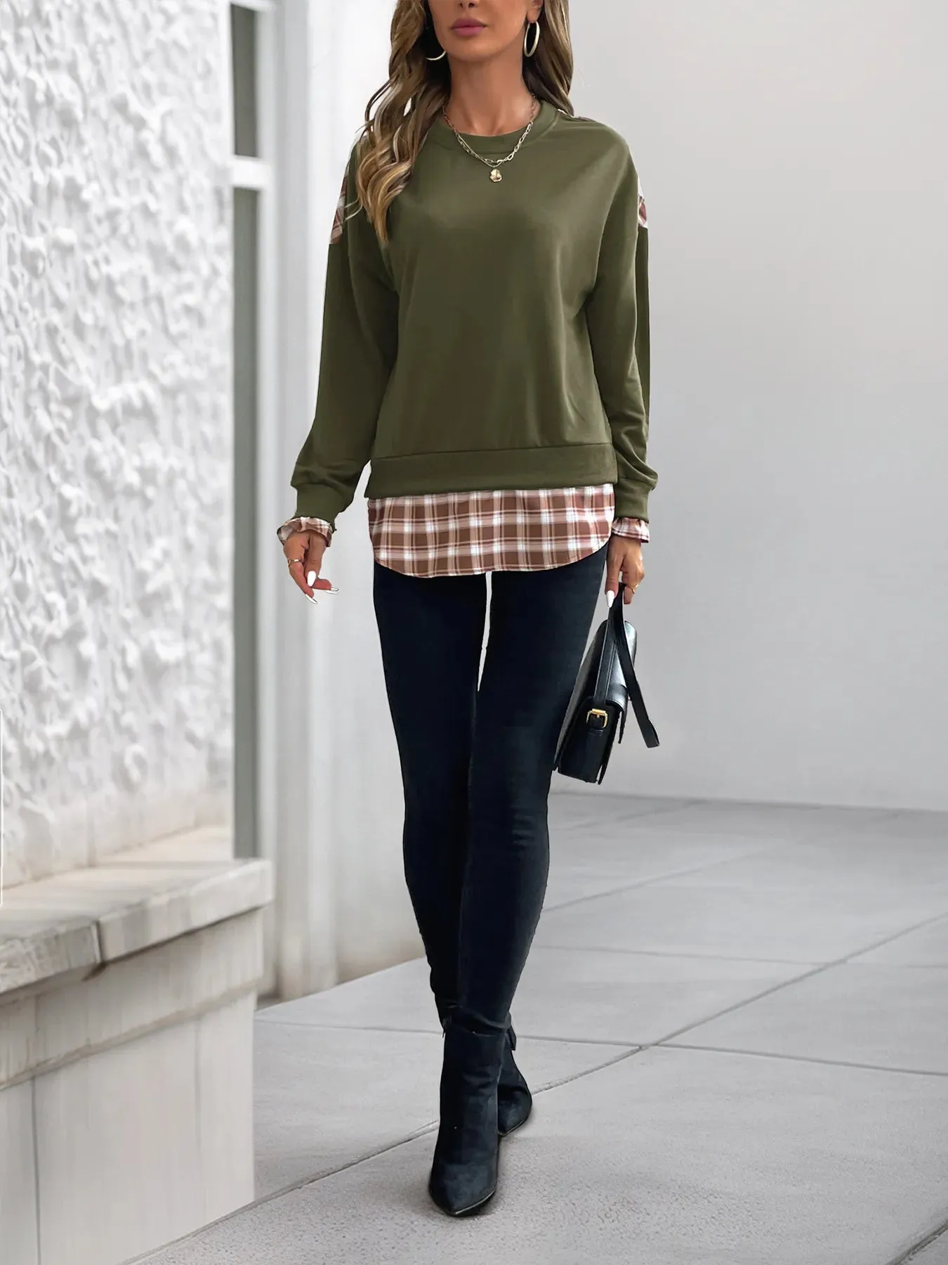 Plaid Long Sleeve Sweatshirt sold by Charming Charlie product image thumbnail 5