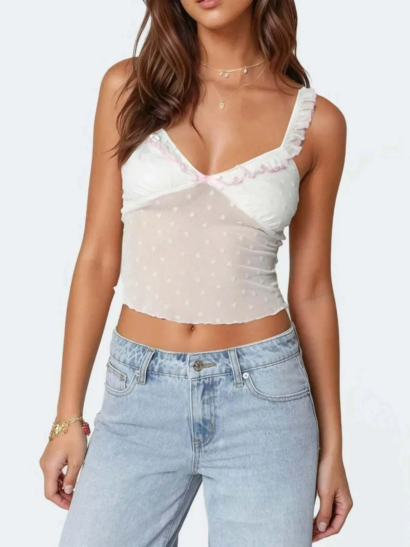 Ruffle Trim Swiss Dot Cami Top sold by Charming Charlie