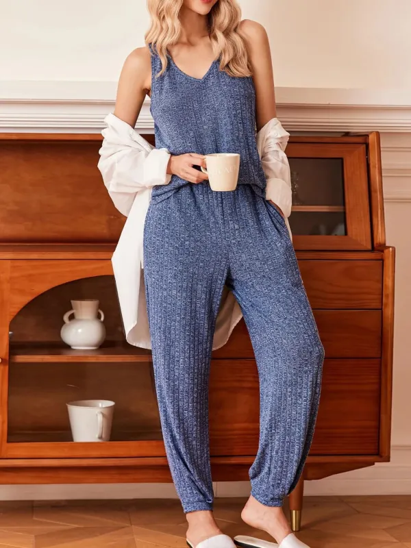 Ribbed Knit V-Neck Tank and Pants Lounge Set sold by Charming Charlie