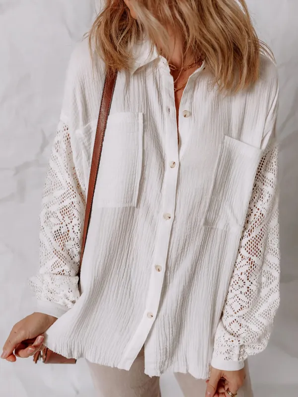 Lace Sleeve Button Down Shirt sold by Charming Charlie