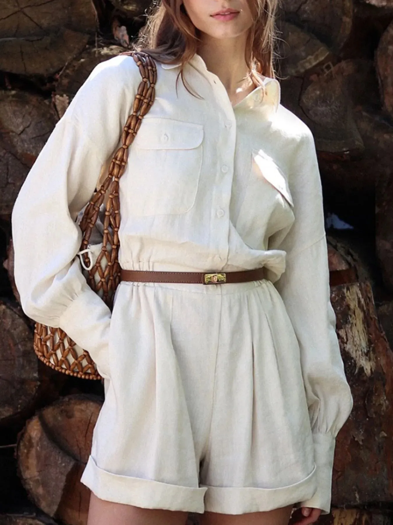 Casual Button Front Long Sleeve Romper sold by Charming Charlie product image thumbnail 3