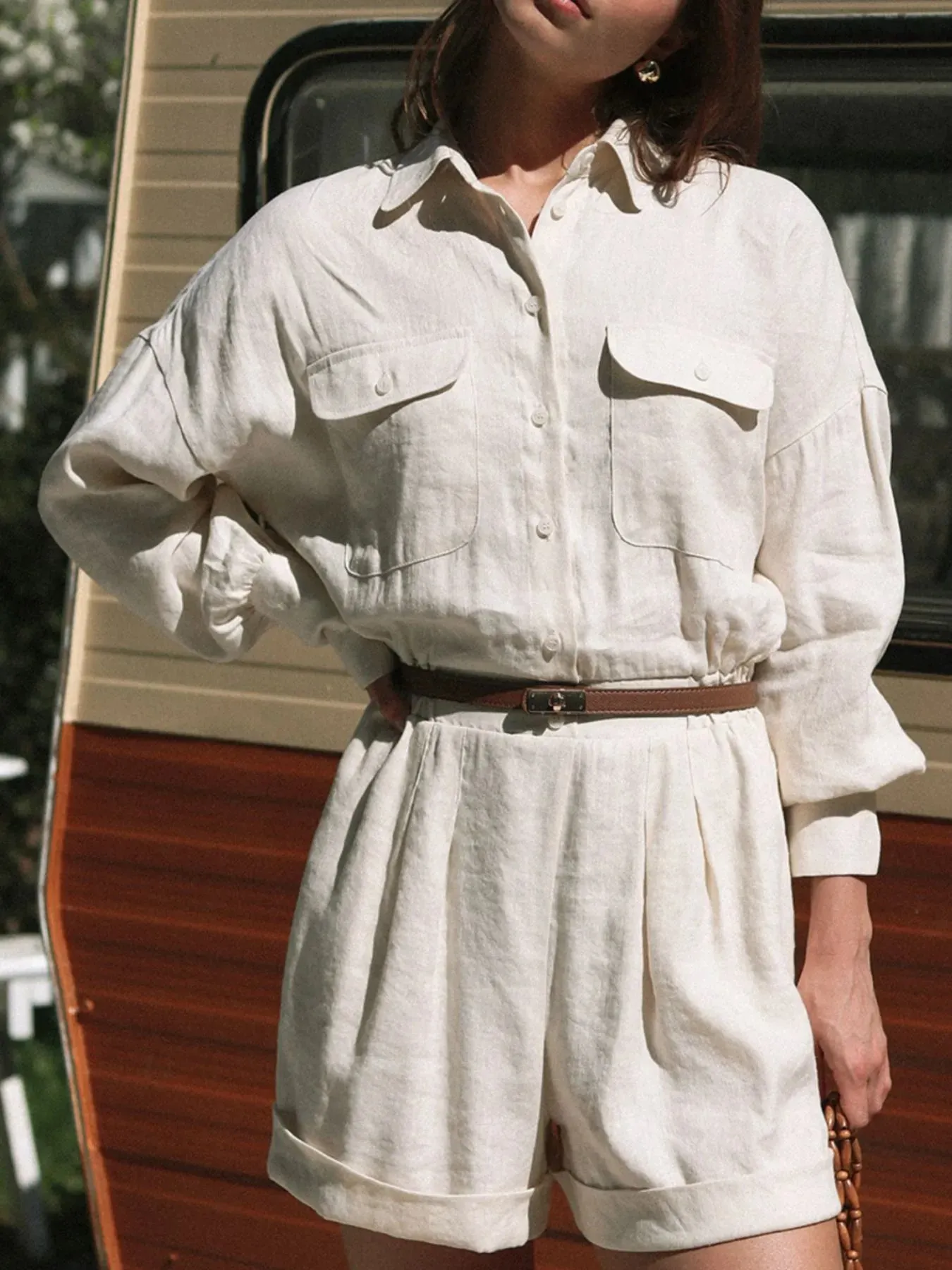 Casual Button Front Long Sleeve Romper sold by Charming Charlie product image thumbnail 4