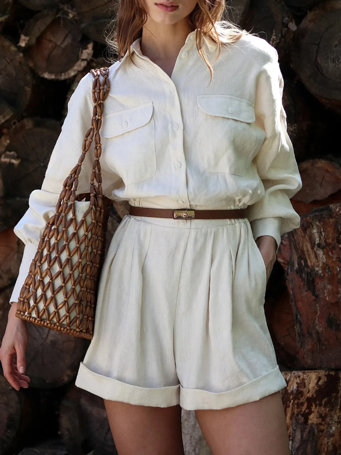 Casual Button Front Long Sleeve Romper sold by Charming Charlie product image thumbnail 2