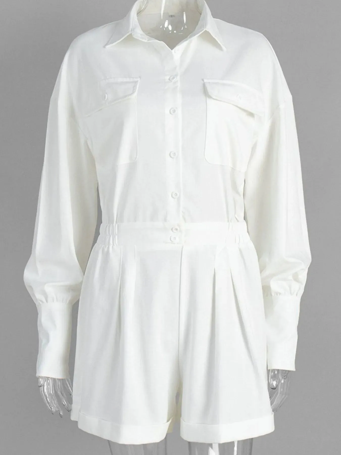 Casual Button Front Long Sleeve Romper sold by Charming Charlie product image thumbnail 5